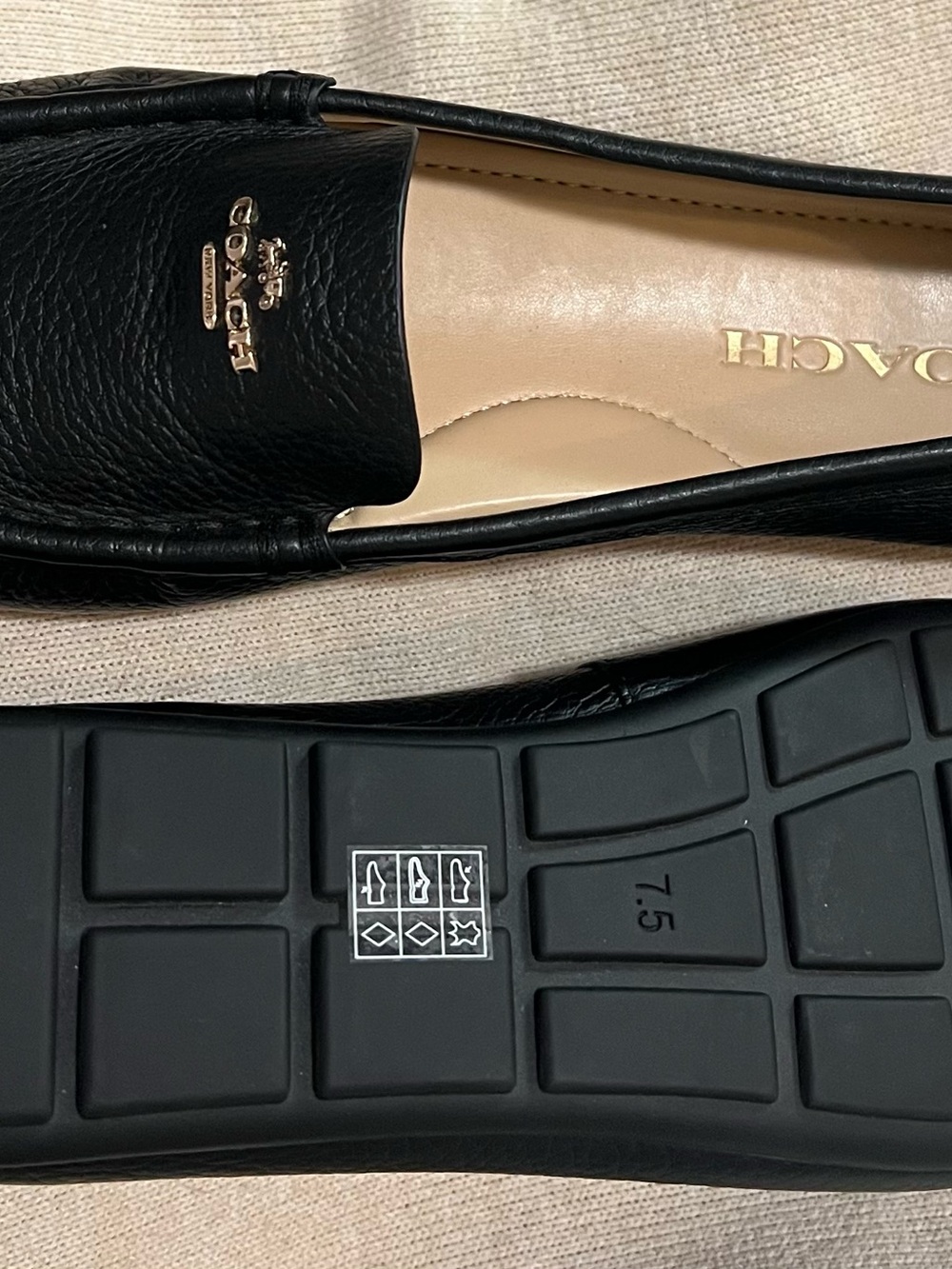 COACH ~ NWOT Black Pebbled Leather Slip-On Loafers with Classic Gold Logo - Picture 7 of 8